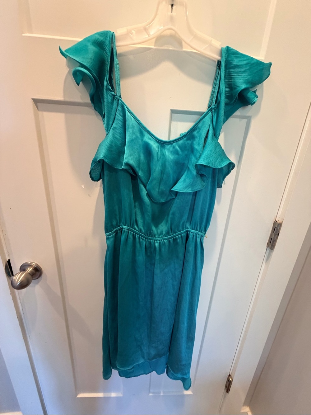 Bisou Bisou Teal Ruffle V Neck Dress Size 10
